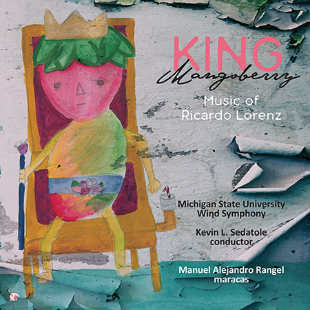 Illustration of a king seated at a throne. Artwork for the King Mangoberry CD was created by 7th and 8th grade students from Chippewa Middle School, Okemos, Mich.
