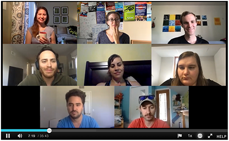 Screen shot of eight people in a zoon meeting.