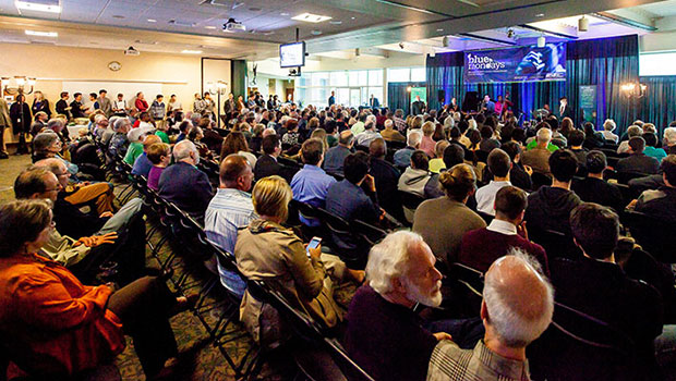 A full crowd observes Brian Lynch and the MSU Professors of Jazz at the Blue Mondays concert. image