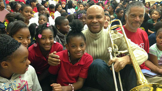 Robin Eubanks with students from the Shabazz Academy in Lansing. image