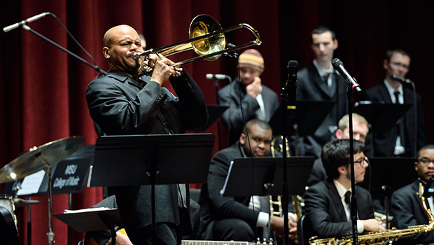 Robin Eubanks, jazz trombone, performs with MSU Jazz Orchestra I at the Fairchild Theatre. image