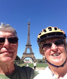 Selfie of Martha and spouse under the Eiffel Tower