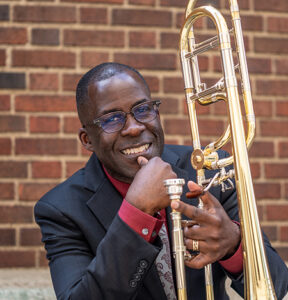 Photo of Kenneth Thompkins with his trombone.