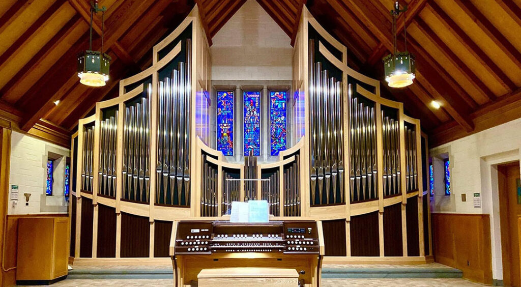 large pipe organ in a chapel