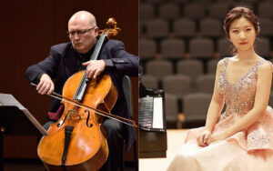 Suren Bagratuni playing cello on left. Doctoral student and pianist, Soojin Kim, on the right.