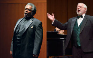 Image of Mark Rucker singing on left. Image of Richard Fracker singing on right.