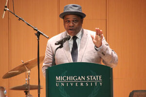 Rodney Whitaker speaking at a podium