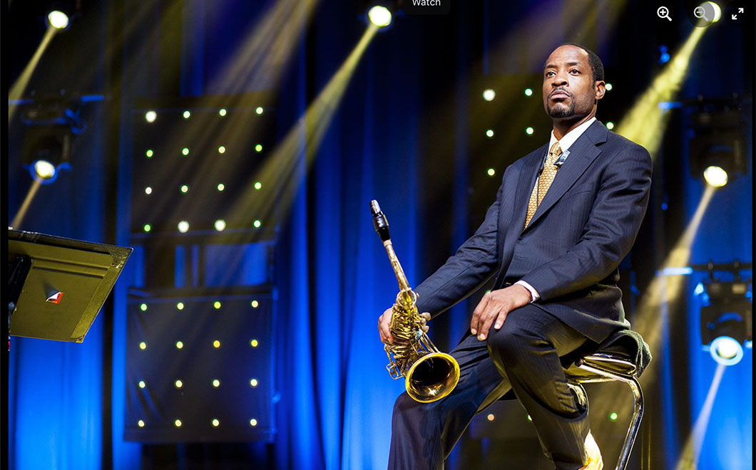 Walter Blanding on stage with his saxophone