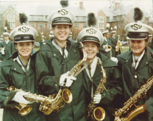 Old photo of members of the MSU marching band