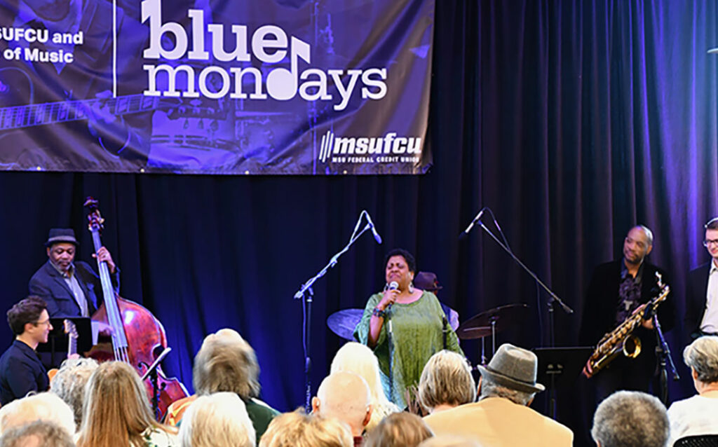 Carmen Bradford singing at Blue Mondays 