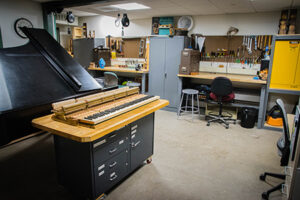 Photo of the inside of the piano workshop