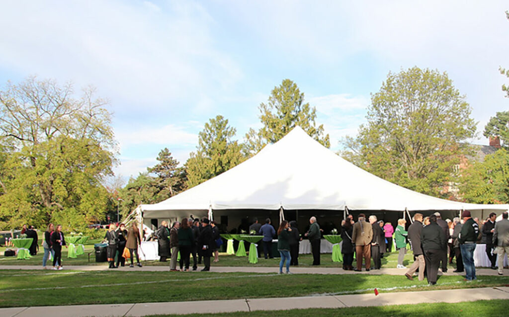 White tent outside of MSU College of Music 