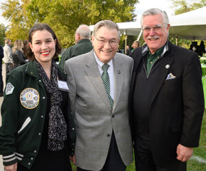 Billman Music Pavilion donor, Dean of the music college, and alumna smiling for a photo