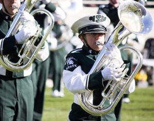 Student in the MSU marching band 