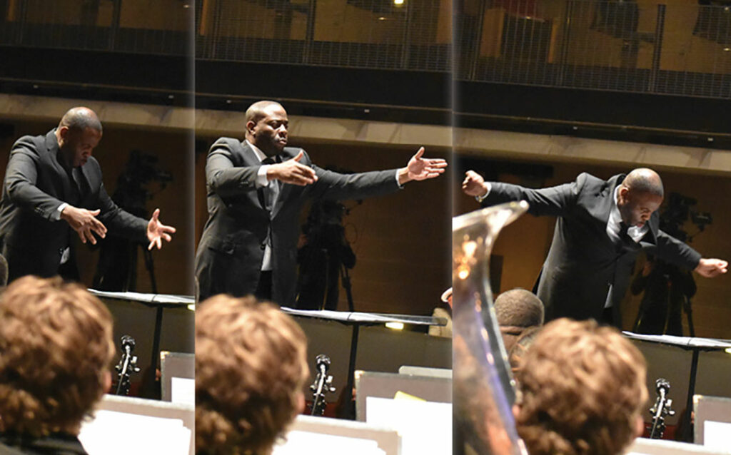 Collage of Damien Crutcher conducting 