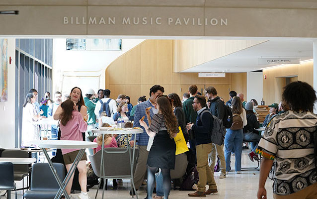 Students mingle in the Billman Music Pavilion