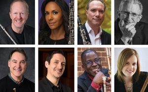 Grouping of eight artist-faculty instrumentalists from the MSU College of music