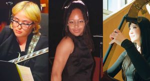 Group images of three musicians: Jazz guitarist, jazz drummer and vocalist, and jazz bassist.