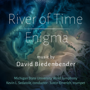 album color with flourishes of blues and greys, stating, River of Time, Enigma, David Biedenbender, and other artists