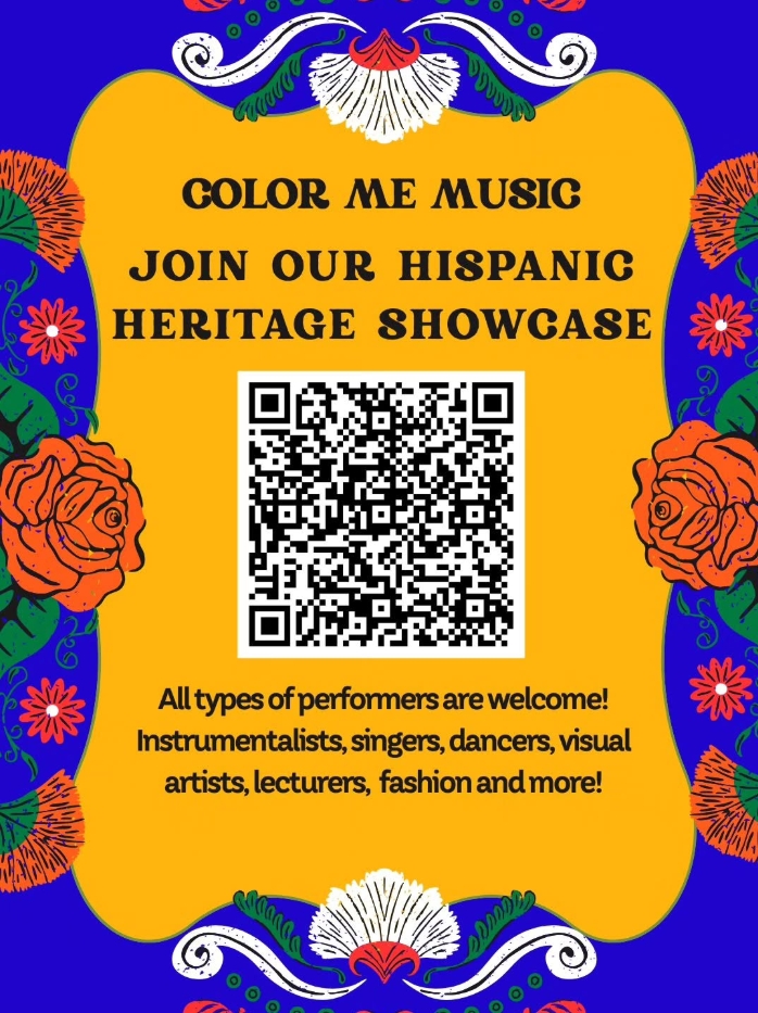 poster: Color Me Music: Join our Hispanic Heritage Showcase with QR code