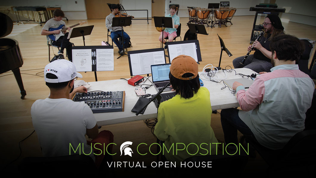 Composition studio performance with musicians and digital music platforms and software