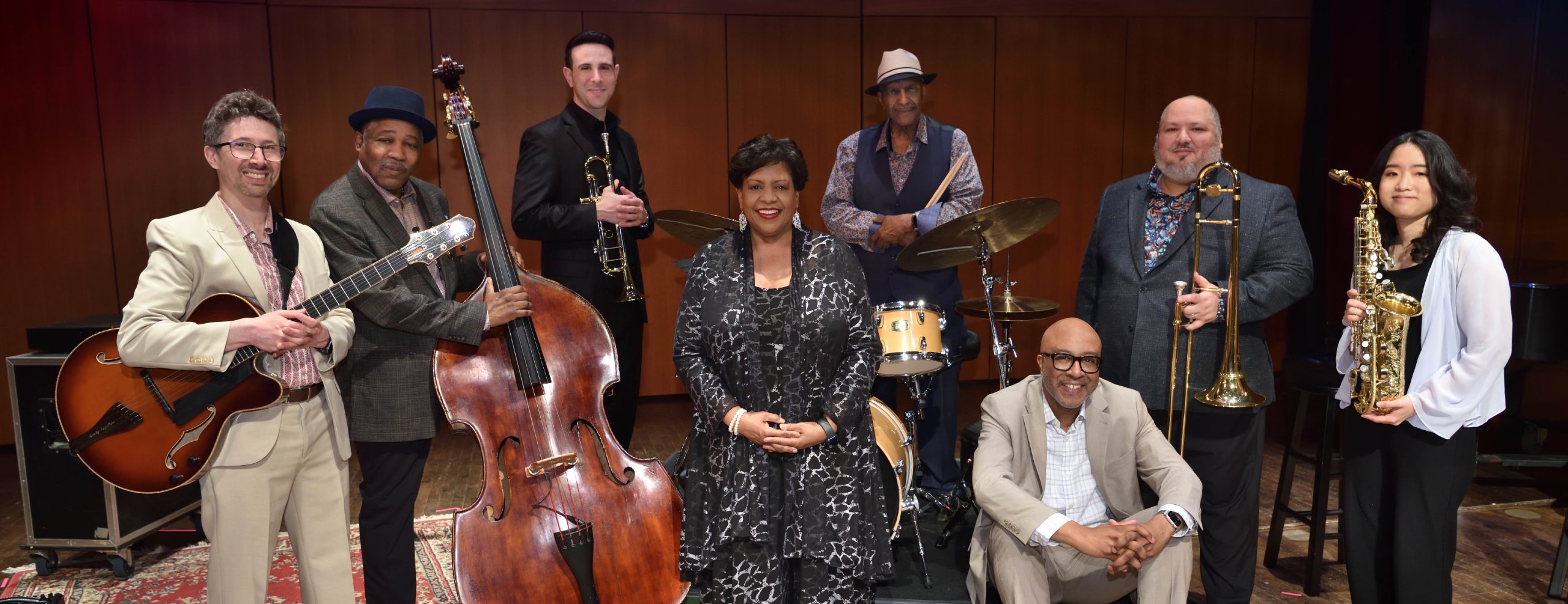Group image of the MSU Jazz professors with their instruments.